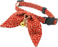 PetSoKoo Bunny Ears Cat Collar, Japan Lucky ‘開三運’ Charm. Safety Breakaway Bowtie Kitten Collar with Bell, Red