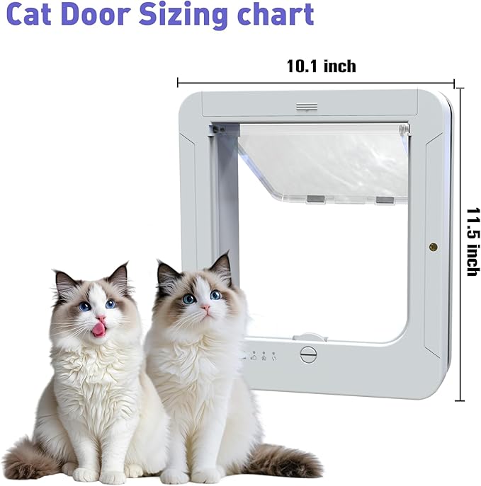 Smart Cat Door for Interior & Exterior Doors, Outer Frame Size 11.5"x10.1", Microchip Kitten Door with 3 RFID Collar Sensor Keys, Electronic Activated Opening Pets Cats Flap for Windows, Walls, Doors