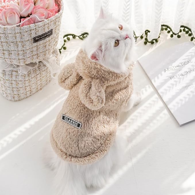 Selena Cat Bunny Ears Costume Cute Dog Kitten Hoodies Sweater Rabbit Ears Puppy Pet Apparel (Medium,Beige)