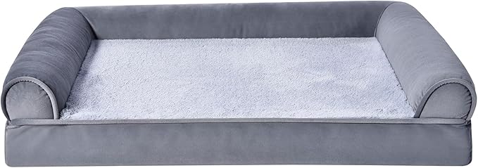 Amazon Basics Living Room Couch Dog Bed with Premium Foam, Non-Slip Bottom, Removable Washable Cover, Supportive Pressure-Relief for Dogs up to 30lbs, Medium (30" x 20"), Grey