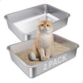 Stainless Steel Litter Box, Metal Litter Boxes for Kittens,Small Litter Box 2 Pack,17.5" x 13.5" x 4",Easy Entry, Easy Clean Non Stick No Smell for Kitty/Rabbits