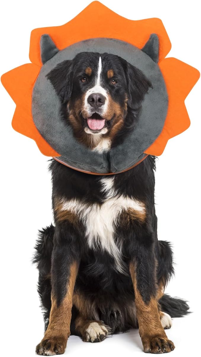 IEUUMLER Inflatable Recovery Dog Collar, Protective Donut Cone, Adjustable Soft Collar for Dog and Cat After Surgery Prevent from Biting & Scratching EU002 - Grey Demon M