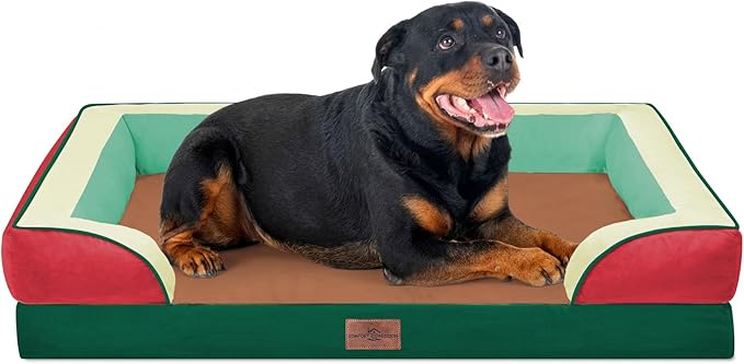Comfort Expression Orthopedic Dog Bed for Extra Large Dogs 45x35 Inch, Waterproof Egg Crate Foam XL Pet Bed with Removable Bolsters, Dog Couch with Washable Cover & Non-Slip Bottom, Watermelon Mist