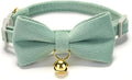 Soft Corduroy Cat Collar with Bell and Bowtie, Safety Breakaway Clasp, Adjustable for Kitten and Cats Grass Green Color.