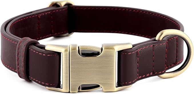 Plutus Pet Genuine Leather Dog Collar – Adjustable Pet Collar with Quick Release Metal Buckle, Soft Real Leather for Small Medium Large Dogs, Heavy Duty & Skin-Friendly (Copper Brown, M)
