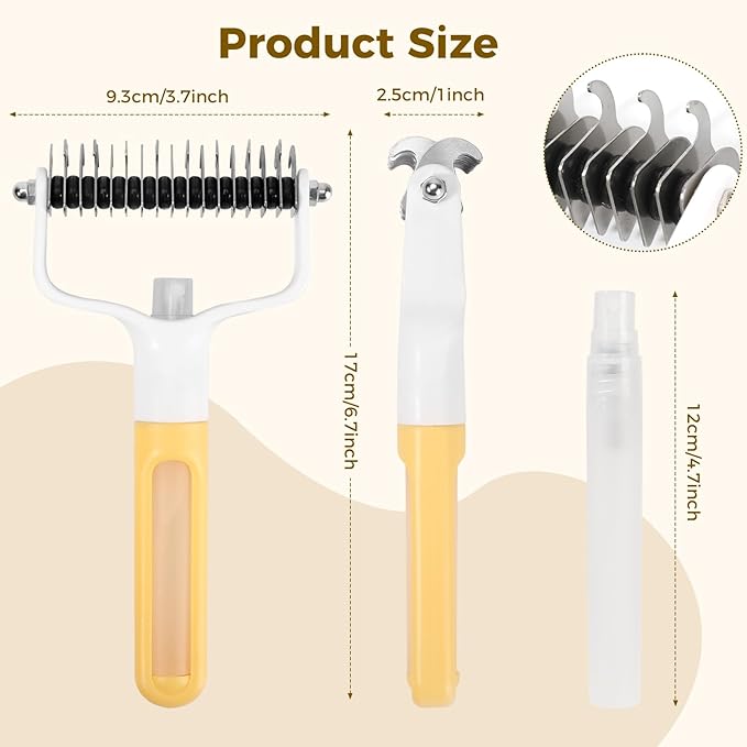 Undercoat Rake for Dogs & Cats, Double-Sided Deshedding Dematting Tool with Spray Bottle, Extra-Wide Dog Brush for Shedding, Reduce Flying Hair, Effectively Remove Tangles, Knots and Mats
