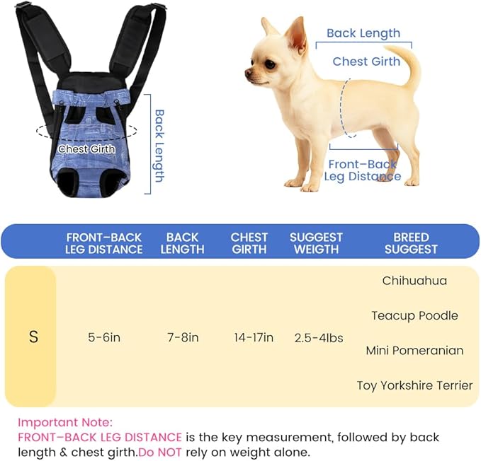 Dog Backpack Carrier, Front Pocket for Essentials, Legs Out Carrying Sling Travel Bag for Small Medium Dogs 2.5-4 Lbs, Soft Wearable Puppy Chest Carry Backpacks for Walking/Hiking/Camping/Traveling