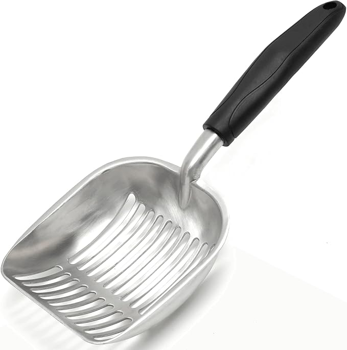 Cat Litter Scoop, Kitty Metal Scooper, Aluminum Alloy Sifter, Kitten Pooper Lifter, Deep Shovel, Long Handle, Poop Sifting, Durable, Heavy Duty, for Litter Box