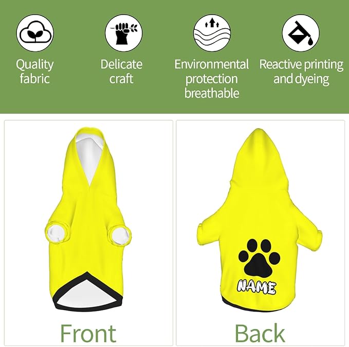 Custom Dog Hoodie Soft & Warm Design Your Own Personalized Photo Text Logo Name Dog Clothes for Puppy Sweatshirt Hooded for Small Medium Large Dogs Girl/Boy Cats Yellow