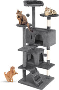 FDW | 54" Cat Tree Tower | Light Gray | Multi-Level Indoor Activity Center with Sisal Scratching Posts, Condos, Plush Perches, Hanging Cat Toys | Sturdy, Easy to Assemble | for Kittens & Adult Cats