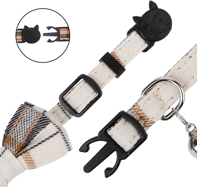 Faleela Breakaway Cat Collar with Bells - 2 Pack Cat Collar with Bells, Cat Collars with Bandana, Accessories for Pet Collars, Adjustable for Cats and Small Dogs (Beige+Brown)