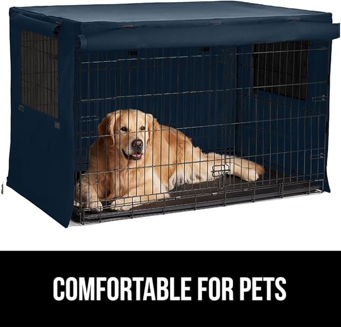 GORILLA GRIP Dog Crate Covers Compatible with Amazon Basics Dog Crates, All Sides Open, Privacy Cover Fits 42" Wire Kennel, Breathable Mesh Windows, Light Reducing Puppy Training Cage Topper, Navy