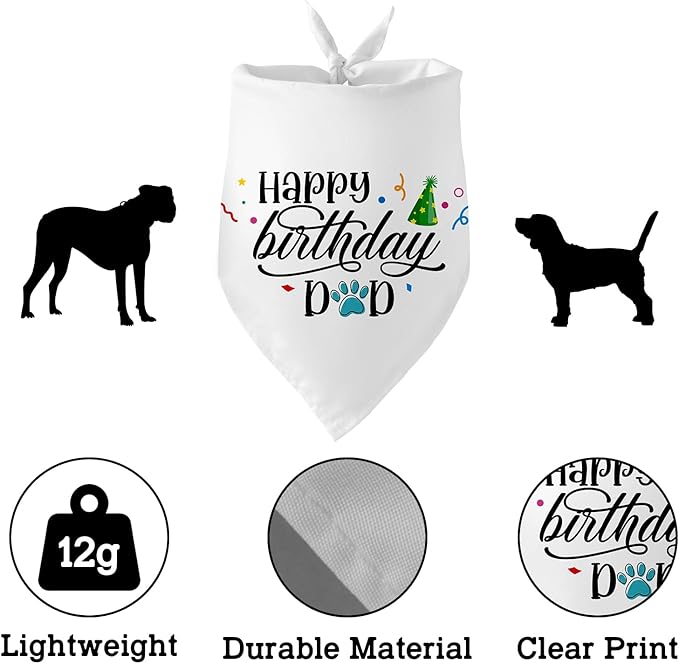 Happy Birthday Dad Black Dog Bandana Pet Scarf Accessories Funny Cute Puppy Bandana Birthday Party Accessorie Gifts for Dog Dad Lovers