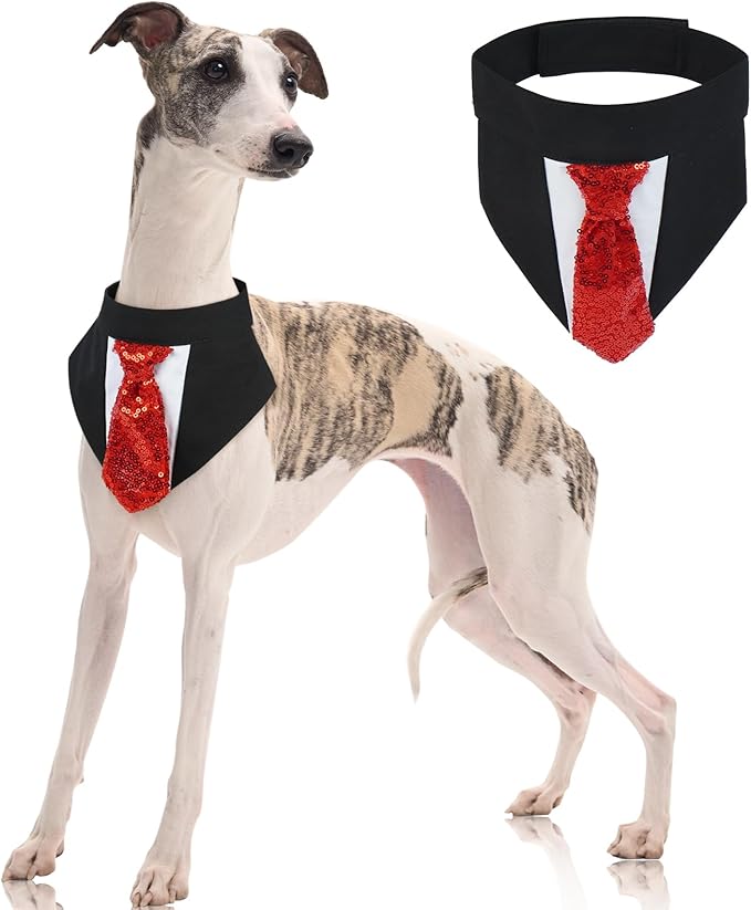 FUAMEY Dog Tie Bandanas,Formal Dogs Wedding Tuxedo Attire Puppy Collar with Ties Birthday Puppy Costume Adjustable Party Ball Tux,Doggies Valentines Cosplay for Small Medium Large Pet M