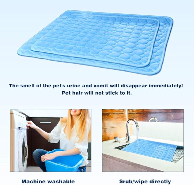 Washable Dog Cooling Mat Ice Silk Cooling Mat for Dogs Pet Self Cooling Pad Blanket Dog Cooling Pad for Indoor & Outdoor Car Seats (Blue, 20x16 in)