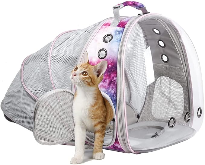 Galaxy Pink Cat Backpack Carrier for Kitten, Fit up to 12 lbs, Space Capsule Astronaut Expandable Pet Bag to Carry Small Animals, Bunny and Puppy, Cat Transport Vet Vist Bag
