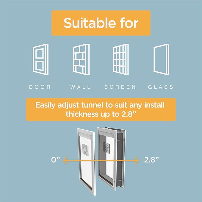 Hakuna Pets Deluxe Aluminum Pet, Cat and Dog Door with 2-Way Locking Panel for Screens, Doors and Walls up to 2.8" Thick, Large, Silver
