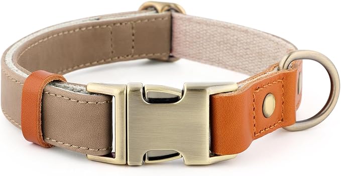 Plutus Pet Genuine Leather & Hemp Dog Collar – Adjustable Heavy Duty Pet Collar with Quick Release Metal Buckle, Soft & Stylish for Puppy and Small, Medium, Large Dogs (Ash Brown, XS)