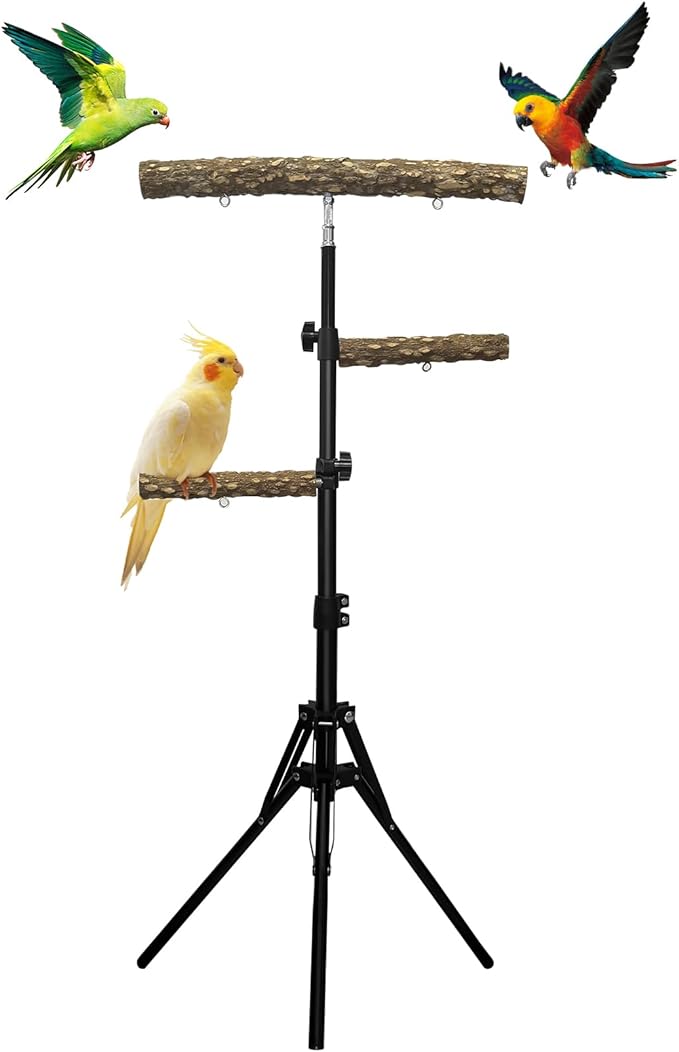 3-Layer 16-63 Inch Height Adjustable Bird Perch Pepper Wood Birds Training Perch Stand Parakeet Perches Indoor and Outdoor Parrot Stands for Small to Medium Bird