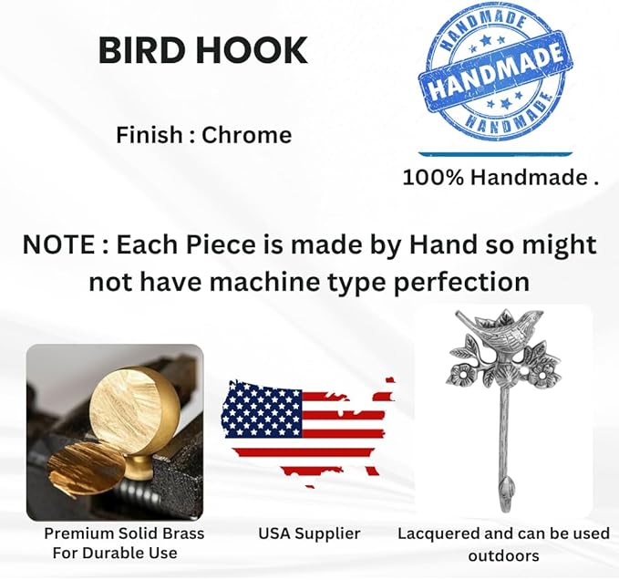 Solid Brass Bird Antique Towel Hook Bathroom Accessories Retro Bathroom Hardware Bird Cloth Hook Wall Mounted Vintage (Brass Chrome)
