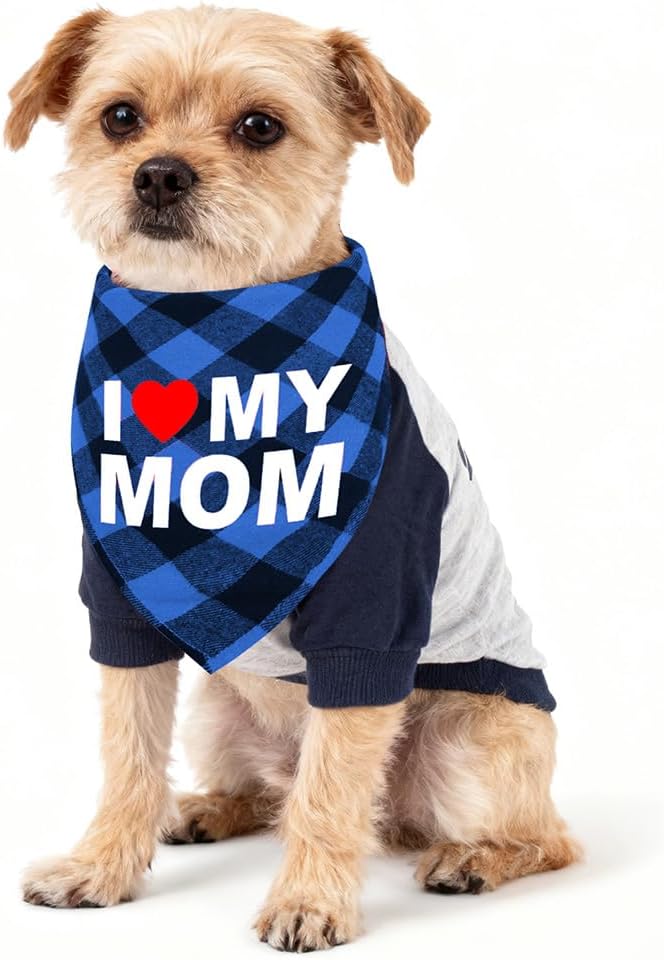 GreenJoy Cute Plaid Dog Bandana – Washable Pet Triangle Scarf for Small, Medium, Large Dogs and Cats, Adjustable Pet Accessory for Birthday, Wedding and Christmas (Blue (Mom), Medium)