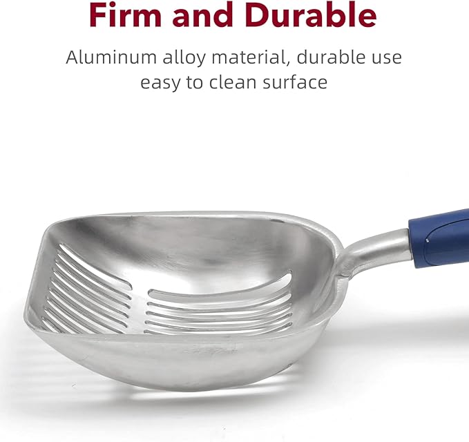 Cat Litter Scoop, Kitty Metal Scooper, Aluminum Alloy Sifter, Kitten Pooper Lifter, Deep Shovel, Long Handle, Poop Sifting, Durable, Heavy Duty, for Litter Box