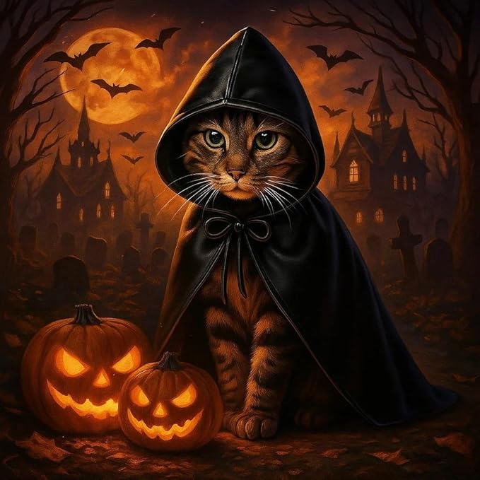 Black Cat Cloak with Hood for Indoor Cats, Funny Superhero Cosplay Halloween Costume for Pets, Cute Cape for Party Photos and Dress-Up – Big/Middle Size (Black)