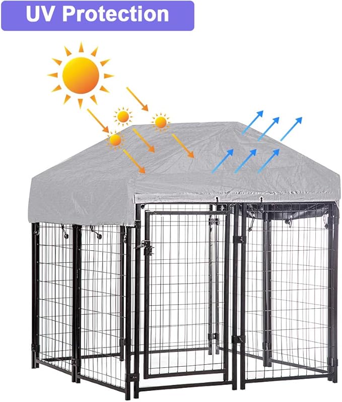 Welded Wire Dog Kennel Heavy Duty Playpen Included a Roof & Water-Resistant Cover 4'x4'x4.3'