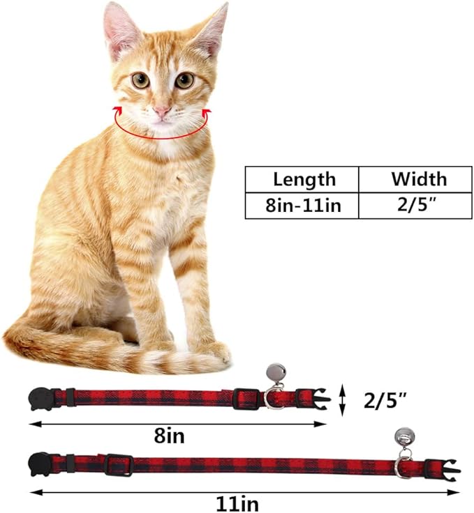 SLSON 4 Pack Cat Collars Breakaway with Bell Cat Collars with Cute Bowtie for Pet Kitten Cats and Small Dogs Pets Adjustable from 8-11In (Plaid)