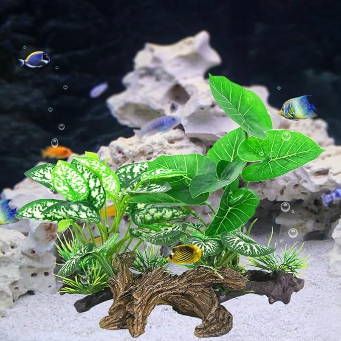 Fish Tank Decorations Aquarium Ornaments 3pcs Betta Silk Leaf Plants Artificial Driftwood Cave Aquarium Plants Accessories