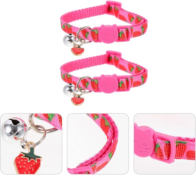 Mipcase Strawberry Printing Cat Collar with Bell Lightweight Adjustable Pet Collar for Festival Party Decoration