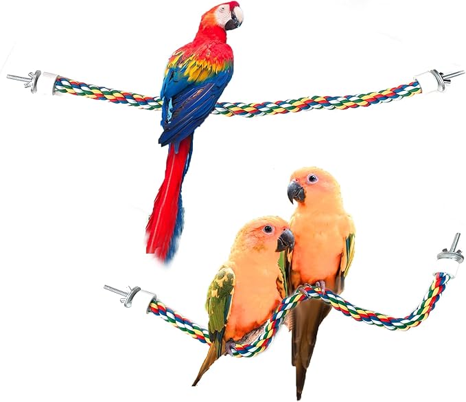 2PCS Bird Rope Perches, Colorful Cotton Parrot Toys Comfy Perch for Rope Bungee Bird Toy 21 Inch