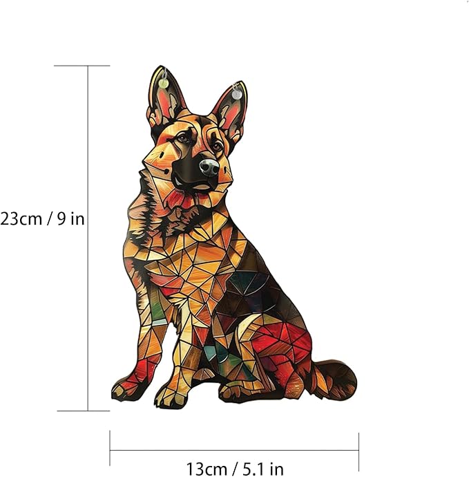 German Shepherd Window Hanging Decor Suncatcher Dog ，Stain Acrylic Window Ornament Animal Memorial Gifts Handcrafted Sun Catchers Decor for Indoor Outdoor Garden (German Shepherds)