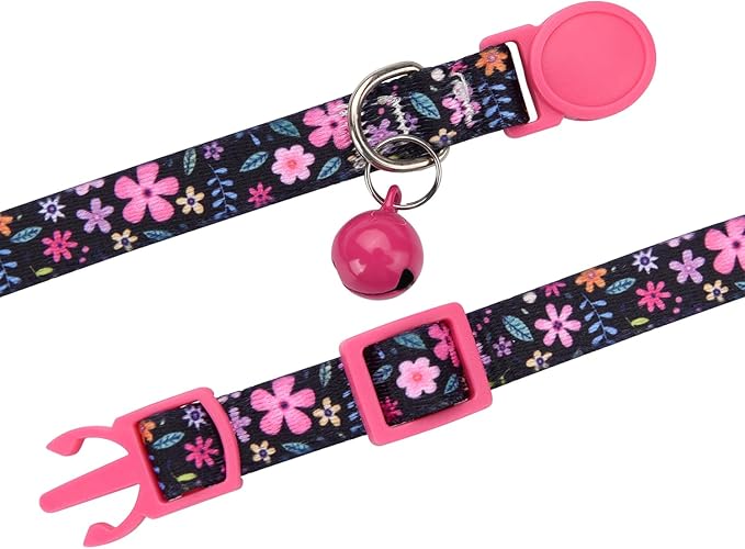 Cat Collar Breakaway with Bells, 3 Pack Girl Boy Pet Cat Collar with Bohemia Floral Tribal Geometric Patterns, Adjustable 7.5-12 Inch, with Safety Buckle for Kitten Cat(Set D)