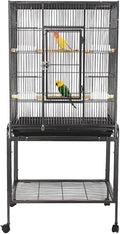 53 Inch Bird Cage with Wooden Perches, Standing Wrought Iron Birdcage with Wheels, Large Parrot Cage Bird Cages with Slide-Out Tray Water Bottle Feeder for Parakeets,Cockatiel, Canary,Pigeons
