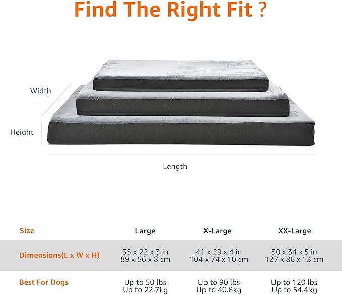 Amazon Basics Washable Dog Bed with Cooling Gel Memory Foam, Pressure-Relief Support for Dogs up to 50lbs, Non-Slip Bottom, Removable Cover, Large (35" x 22"), Grey