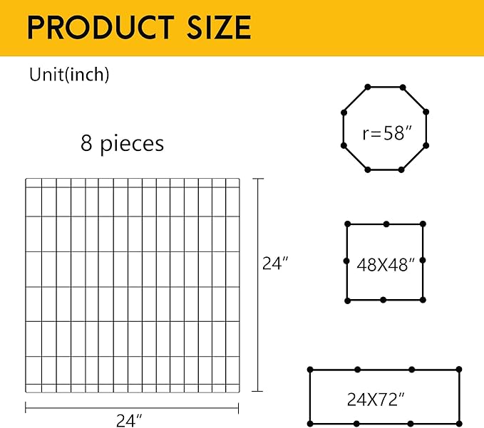 FDW 24 Inch Dog Pen 8 Panel Dog Playpen Indoor Outdoor Metal Puppy Pet Fence Portable Folding Animal Exercise Fence,Black