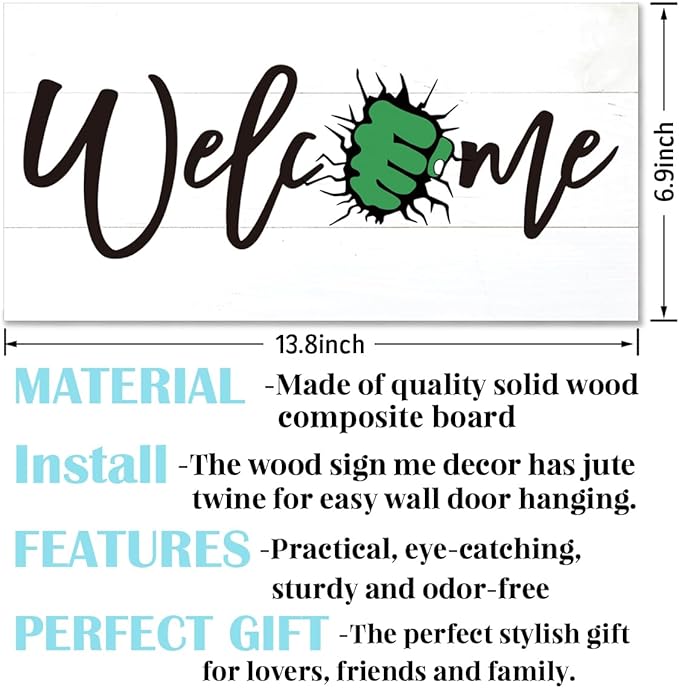 Welcome Sign for Front Door, Welcome Decor Wooden Hanging Sign for Wall Decor, Fist pattern Wall Hanging Signs, Funny Wooden Outdoor Front Door Decoration 13.8X6.9 inches