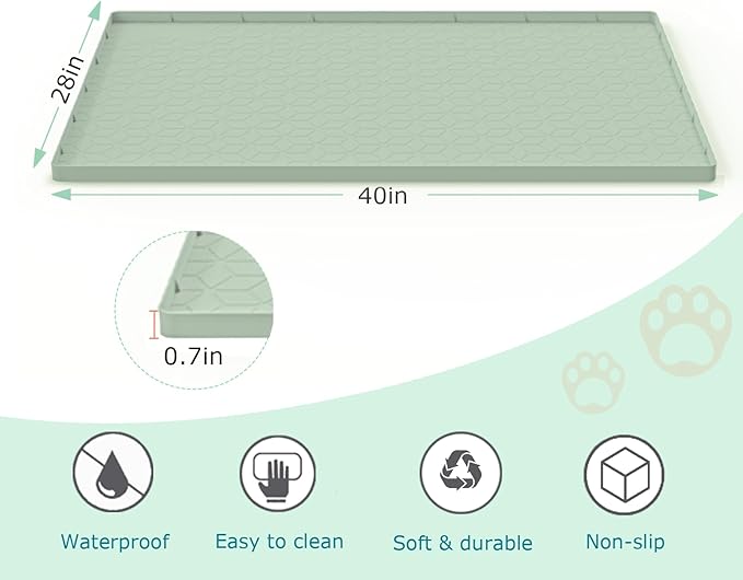 Cat Litter Mat, Silicone Large Cat Mat for Litter Box - 40x28 in, Waterproof & Non-Slip, Durable & Easy Clean, Green