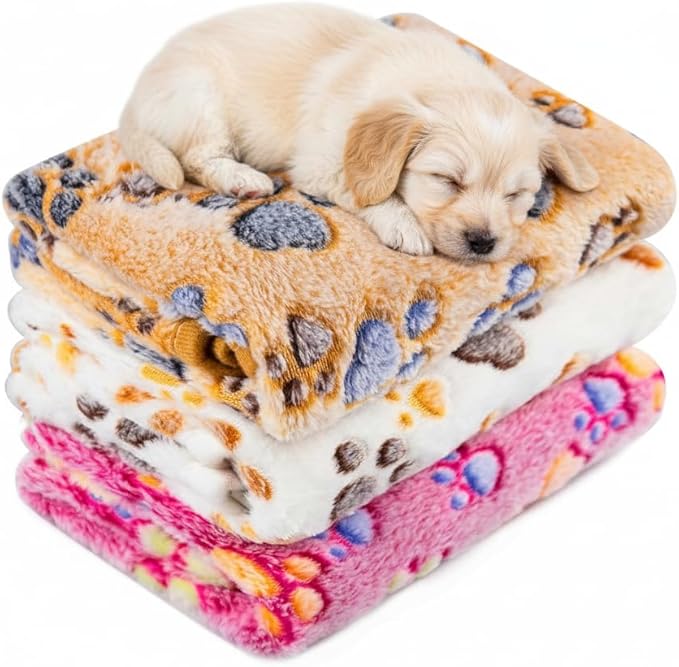 LeapSheep Pet Blankets for Dogs Cats - 3Pack Heart Pattern Super Soft Fluffy Dog Blankets for Small Medium Large Doggy Kitten (Paws, Medium)