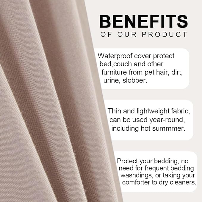 DUJUIKE Waterproof Bed Cover for Dog and Cats,Pet Hair Resistant Bed Sheet Cover, Protective BedCover with 100% Waterproof Breathable Thin Fabric (Camel, Super King 90 * 118 inch)