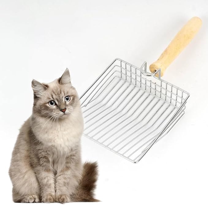 Cat Litter Scoop, Metal Mesh Kitty Litter Scoop, Deep Shovel, Long Handle Scooper for Litters Box(Color:Silver)