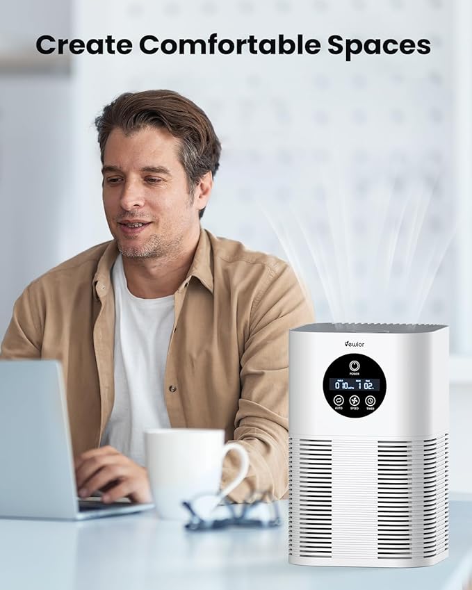 Air Purifiers for Home Large Room up to 600 Ft², VEWIOR H13 True Hepa Air Purifiers for Pets Hair, Dander, Smoke, Pollen, 3 Fan Speeds, 6 Timer Air Cleaner
