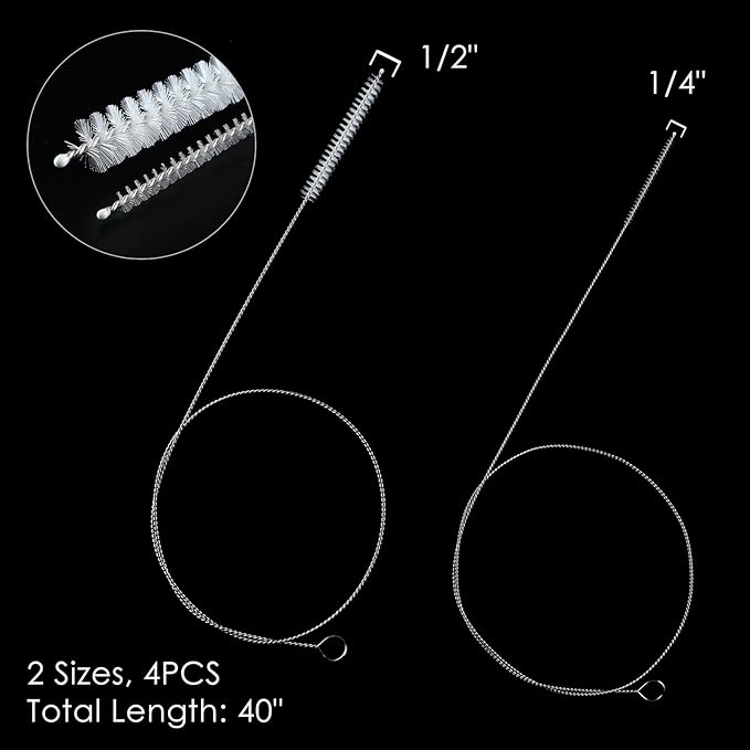 40 Inches Brush Cleaner for Cleaning Straw, Kegerator, Feeding Tube, Siphon Hose, Sunroof Drain, Refrigerator Drain, 4PCS (White)