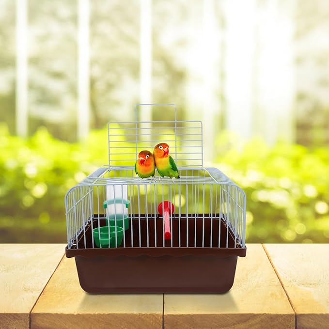 Portable Bird Cage with Perch Food Box and Water Dispenser Spacious Travel Carrier for Parakeet Finch Canary Small Birds 9.29X6.57X6.29 Inches