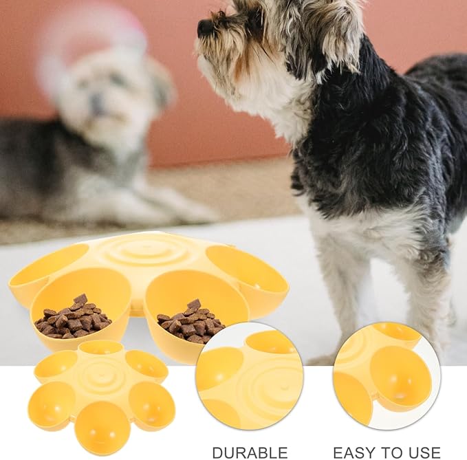 POPETPOP Cat Food Bowl with 6 Bowls - Pet Feeder for Kitten Puppy, Multi Cat Feeder, Multiple Feeder for Indoor s, Feeding Station for Food and Water (Yellow)