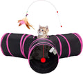 Tempcore Pet Tube Toys 3 Way Collapsible, Cat Tunnels for Indoor Cats，Kitty Bored Pet Toys with Peek Hole & Ball Cat, Puppy, Kitty, Kitten, Rabbit, Rose Red