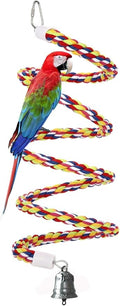 63'' Bird Rope Perches Birdcage Swing Toys 100% Cotton Natural Bird Perch Peck/Chewing with Vintage Bell Climbing Standing Bungee Parrot Toys for Small to Regular Size Parrot Cockatiel Birds