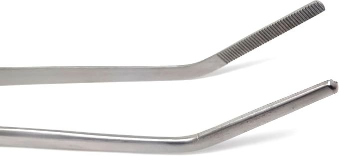 A2Z-Aquascaping Maintenance Tools Accessories,Anti-Rust Stainless Steel Tweezers Scissors Spatula for Aquarium Tank Clean, Fish Tank, Bonsai, Algae Scrapers (12" Serrated Tweezers - Angled)