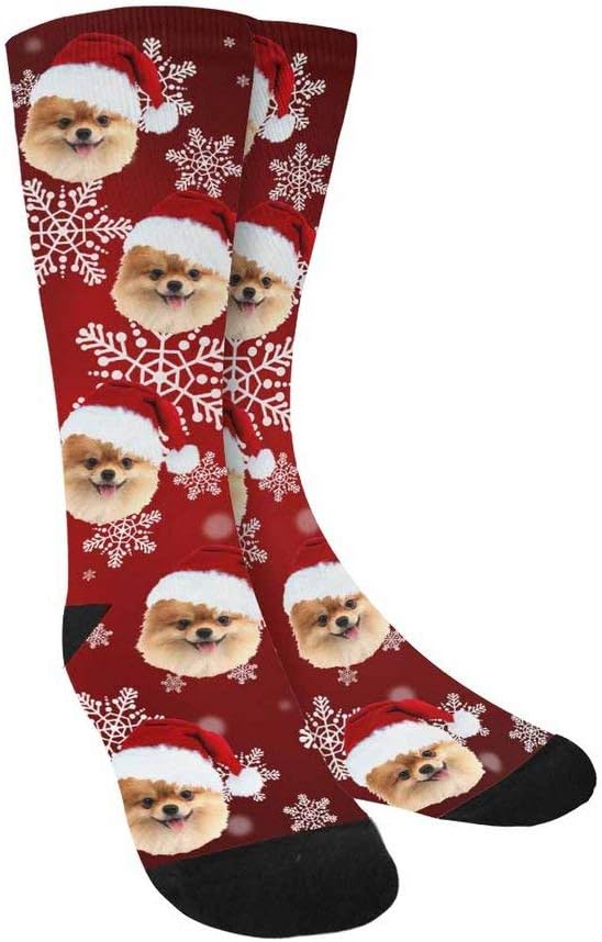 Custom Face Socks, Personalized Dog Lover Pet Photo Picture on Socks Unisex Athletic Crew Socks for Men Women